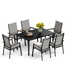PHI VILLA 7-Piece Outdoor Dining Set with Rectangle Steel Table & 6 Textilene Dining Chairs