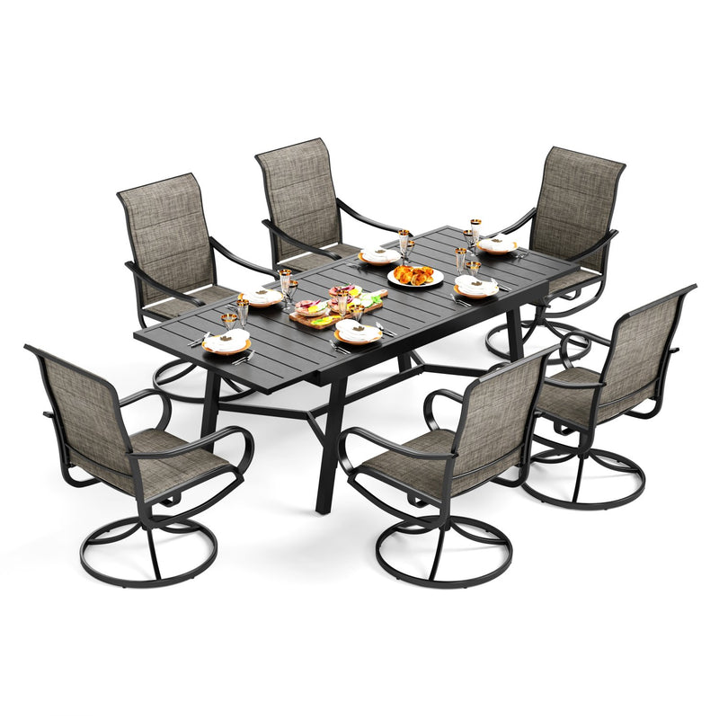 PHI VILLA 7-Piece/9-Piece Outdoor Dining Set with Adjustable Table & Padded Textilene Swivel Chairs