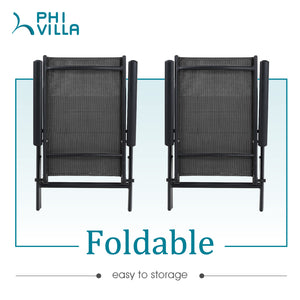 Phi Villa  Folding Sling Dining Chair Aluminum & Steel Frame, Set of 2