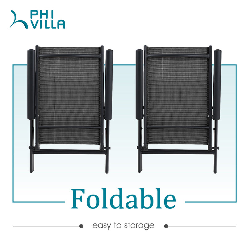 PHI VILLA 7 PCS Outdoor Dining Set 6 Adjustable Folding Sling Chair & Rectangle Dining Table