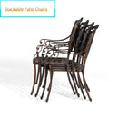 PHI VILLA 5-Piece Outdoor Cast Aluminum Golden Bronze Patio Dining Set with Round Table