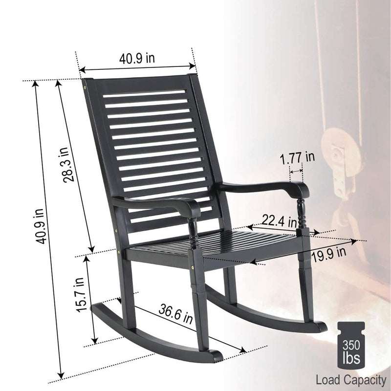 PHI VILLA Outdoor 1 Piece Acacia Wood Rocking Chair Garden Rocker Chair